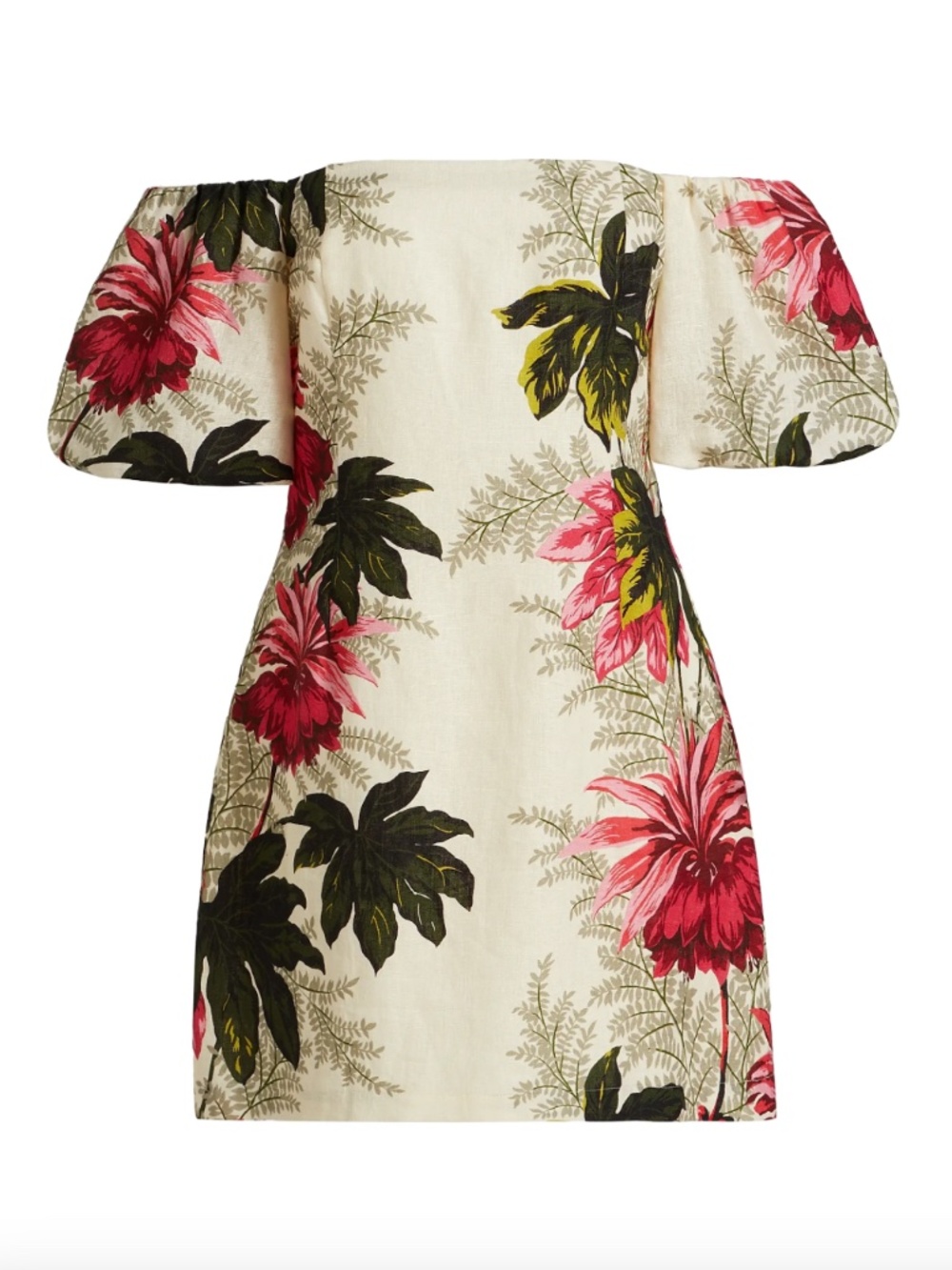 Cara Cara TULLY Puff Sleeve Linen Mini Dress Natura Egret Tropical w/ Tags SMALL